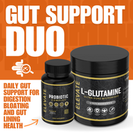 ElevateSupplementsV2 Gut Support Duo featuring two supplement bottles with labels showing digestive health ingredients.