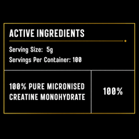 Container of Elevate Supplements NI 100% pure micronised creatine monohydrate powder, 500g for athletic performance.