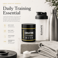 Elevate Creatine Monohydrate powder in a 500g container, micronised for better absorption, used for muscle energy and strength.