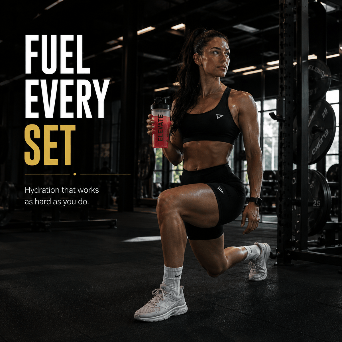 Elevate Essential Amino Acids and electrolytes powder in a 450g container, featuring a scoop and vibrant label design.