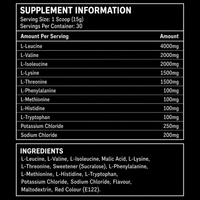 Elevate Essential Amino Acids supplement container with nutrition facts label, highlighting EAAs and electrolytes for muscle recovery and hydration.