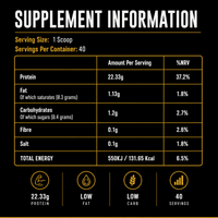 Elevate Whey Protein high protein formula vanilla ice cream flavor 1kg container with nutrition facts and supplement information.