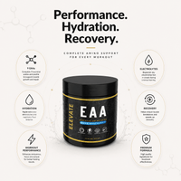 Elevate Supplements NI Essential Amino Acids and Electrolytes 450g container with scoop, for muscle recovery and hydration.