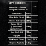 Elevate GDA glucose disposal agent supplement with berberine, shown in a sleek panel with capsules and packaging.