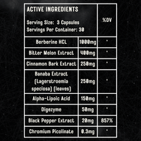 Elevate GDA glucose disposal agent supplement with berberine, shown in a sleek panel with capsules and packaging.